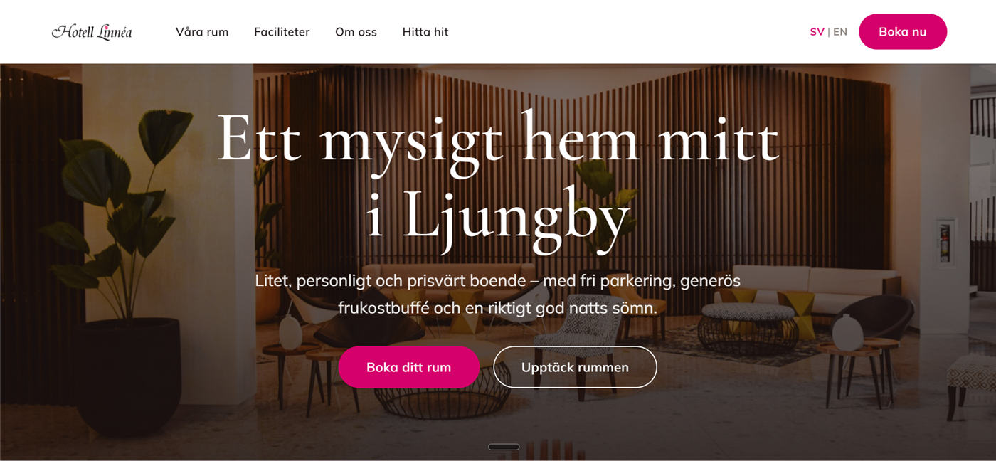 Skärmdump av hemsidan för Hotell Linnéa